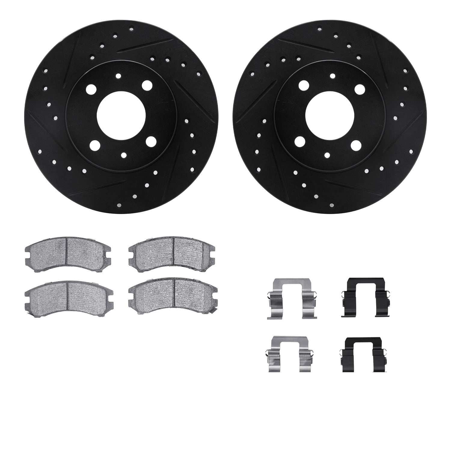 Dynamic Friction Company Front Brake Rotors-Drilled and Slotted-Black with 5000 Advanced Brake Pads includes Hardware 8512-67151