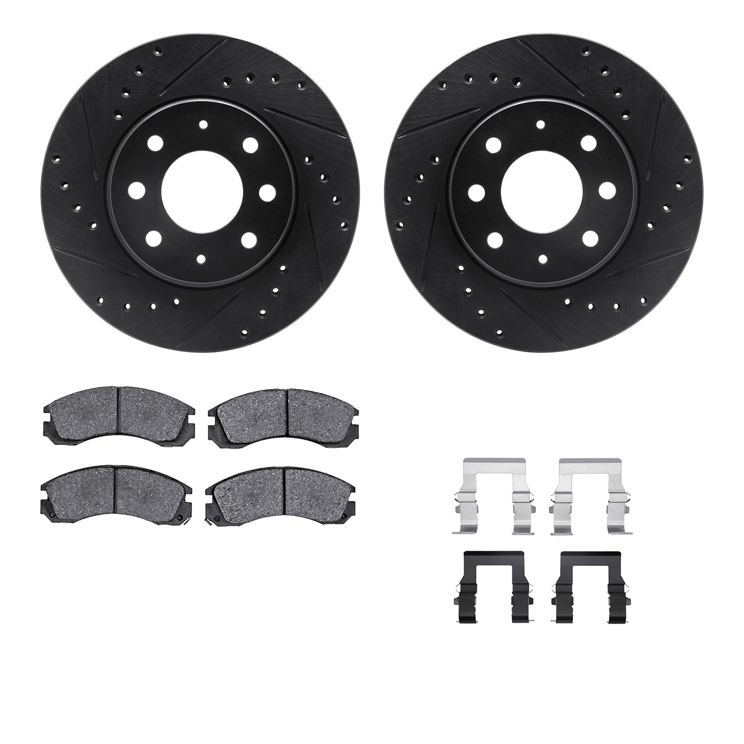 Dynamic Friction Company Front Brake Rotors-Drilled and Slotted-Black with 5000 Advanced Brake Pads includes Hardware 8512-72028
