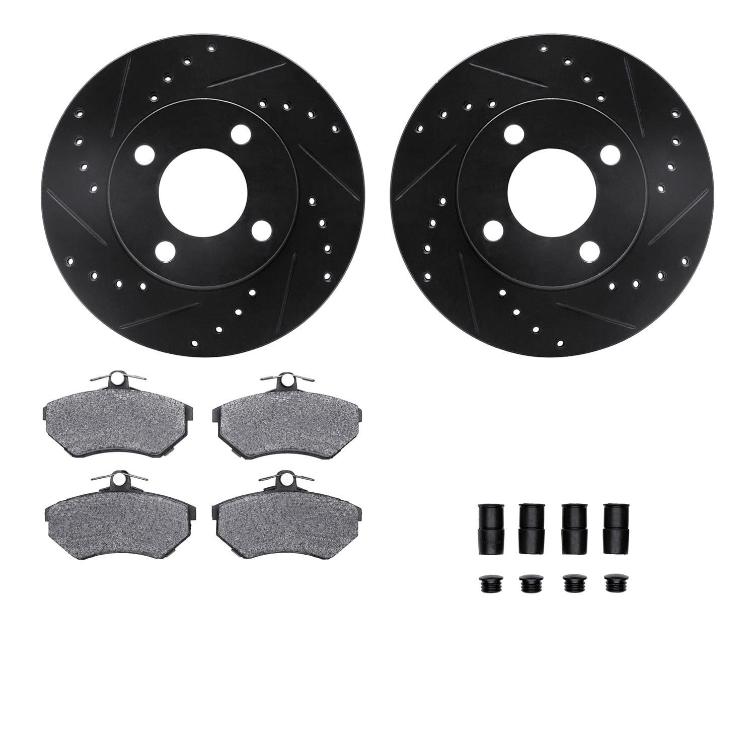 Dynamic Friction Company Front Brake Rotors-Drilled and Slotted-Black with 5000 Advanced Brake Pads includes Hardware 8512-73002
