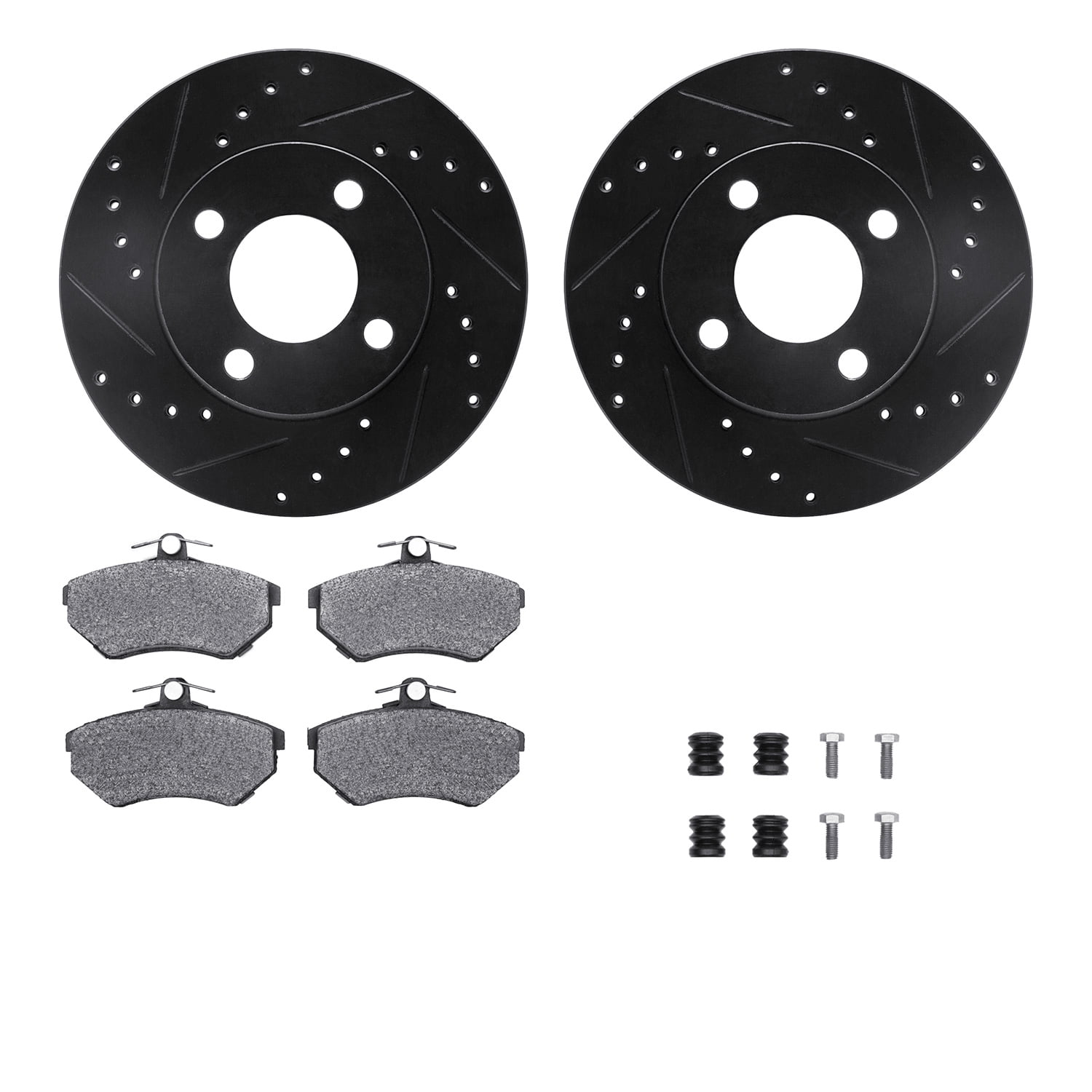 Dynamic Friction Company Front Brake Rotors-Drilled and Slotted-Black with 5000 Advanced Brake Pads includes Hardware 8512-73003