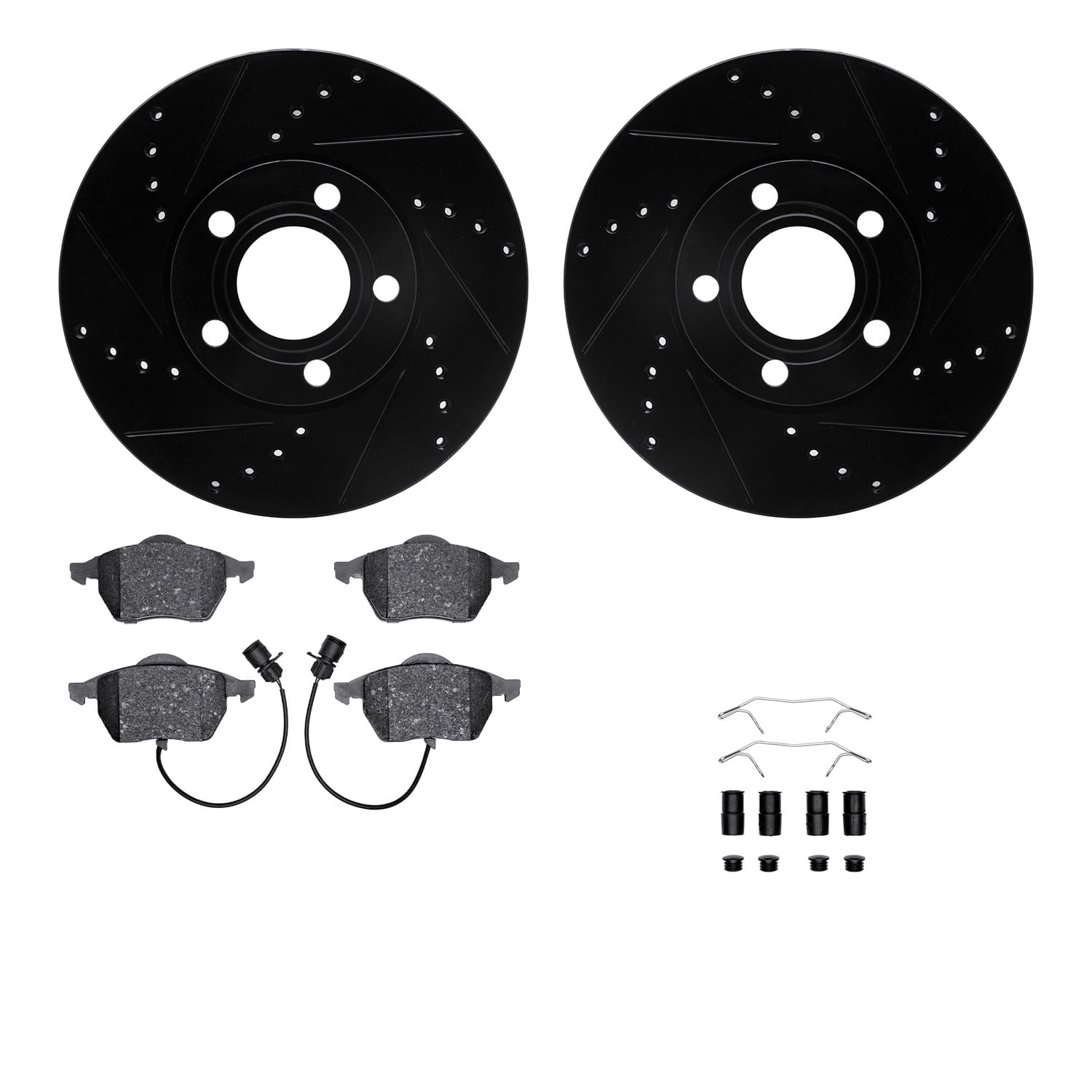 Dynamic Friction Company Front Brake Rotors-Drilled and Slotted-Black with 5000 Advanced Brake Pads includes Hardware 8512-73047