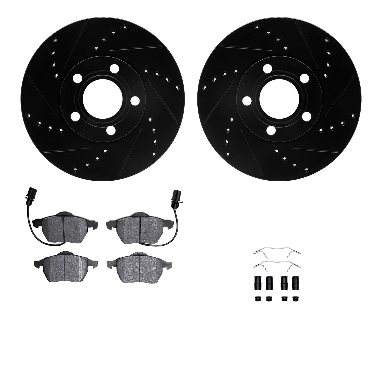 Dynamic Friction Company Front Brake Rotors-Drilled and Slotted-Black with 5000 Advanced Brake Pads includes Hardware 8512-73049