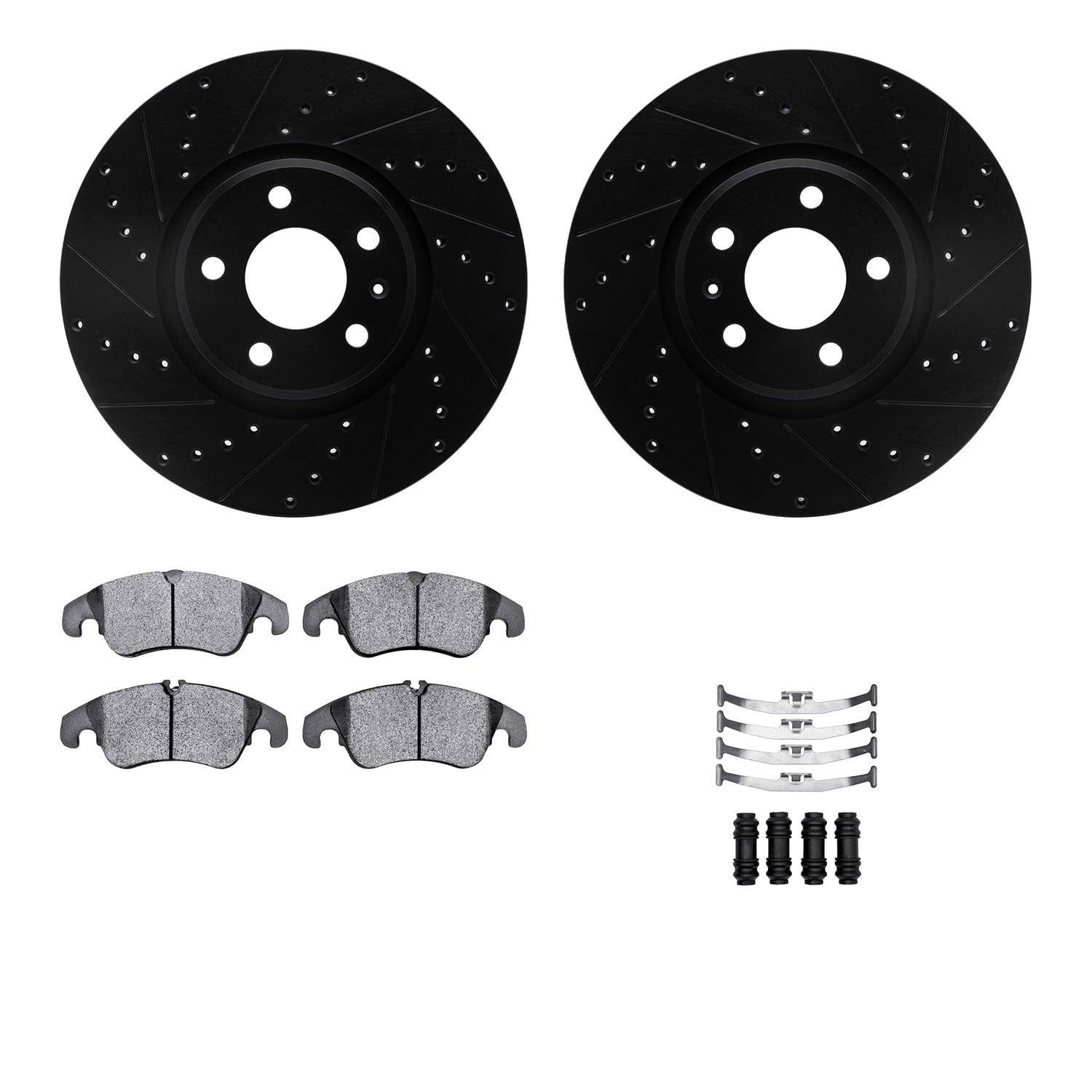 Dynamic Friction Company Front Brake Rotors-Drilled and Slotted-Black with 5000 Advanced Brake Pads includes Hardware 8512-73087
