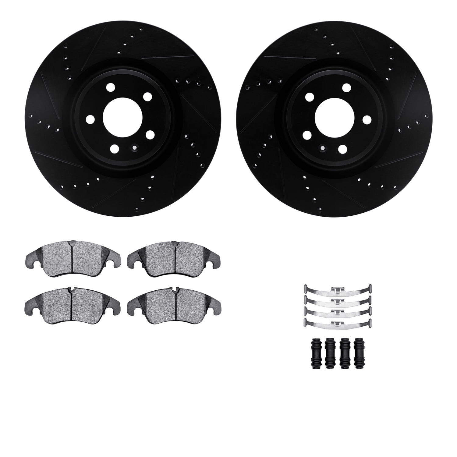 Dynamic Friction Company Front Brake Rotors-Drilled and Slotted-Black with 5000 Advanced Brake Pads includes Hardware 8512-73093