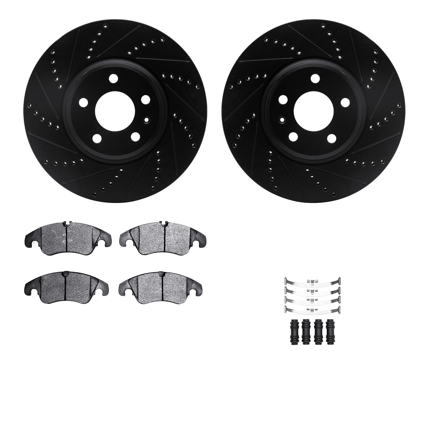 Dynamic Friction Company Front Brake Rotors-Drilled and Slotted-Black with 5000 Advanced Brake Pads includes Hardware 8512-73326