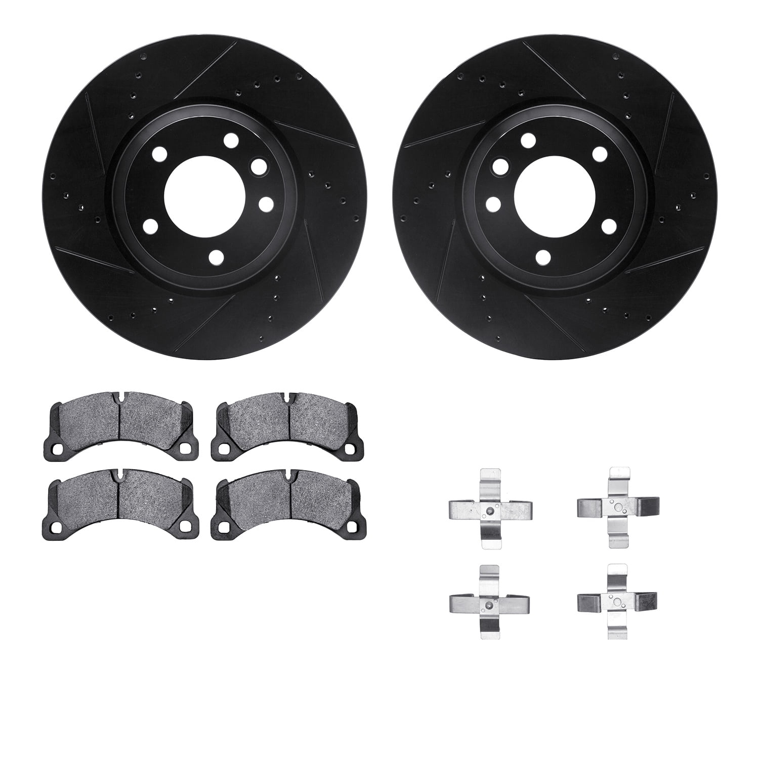 Dynamic Friction Company Front Brake Rotors-Drilled and Slotted-Black with 5000 Advanced Brake Pads includes Hardware 8512-74101