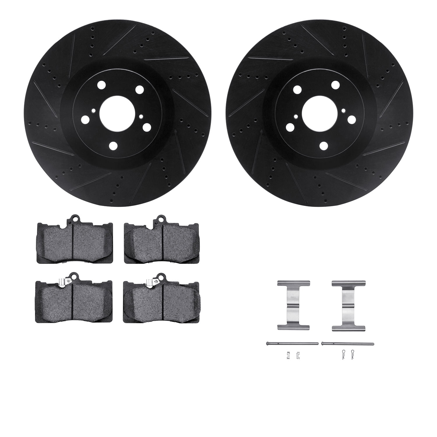 Dynamic Friction Company Front Brake Rotors-Drilled and Slotted-Black with 5000 Advanced Brake Pads includes Hardware 8512-75030