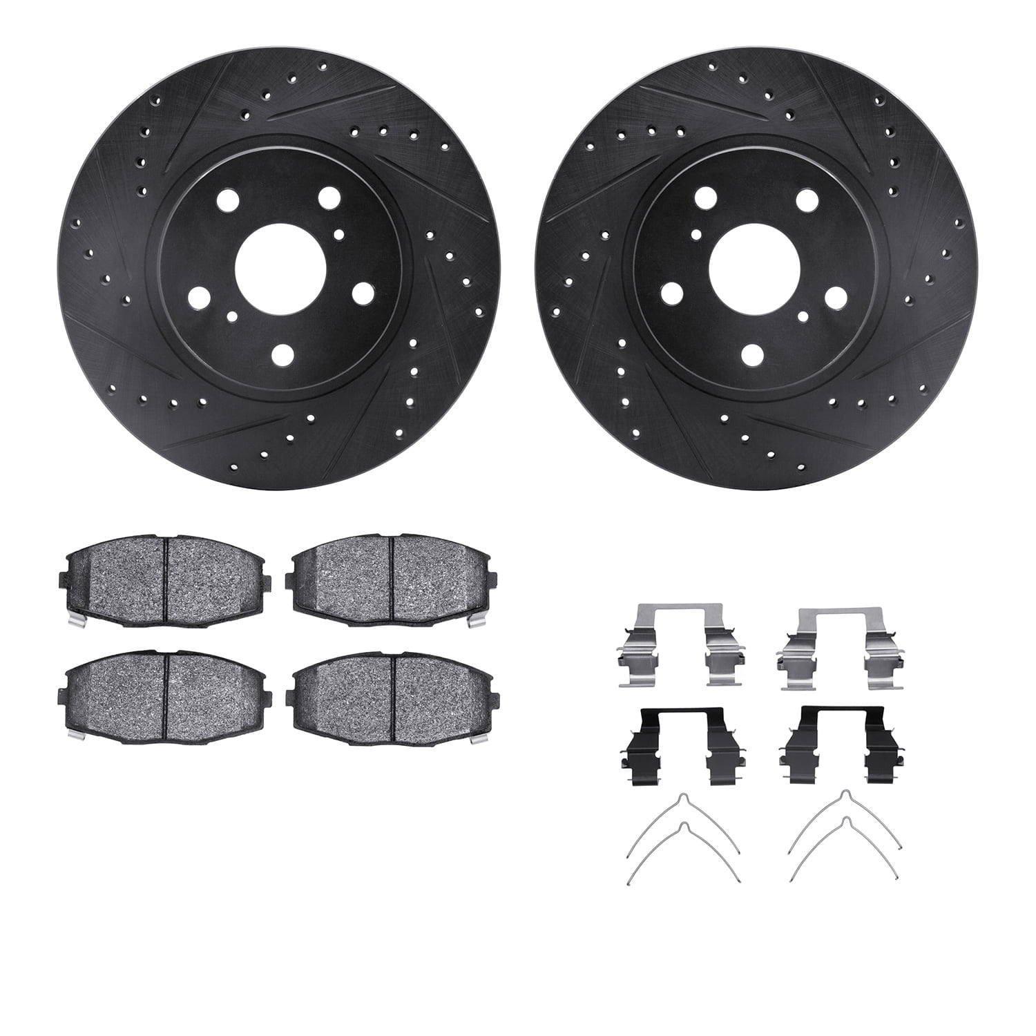 Dynamic Friction Company Front Brake Rotors-Drilled and Slotted-Black with 5000 Advanced Brake Pads includes Hardware 8512-76021