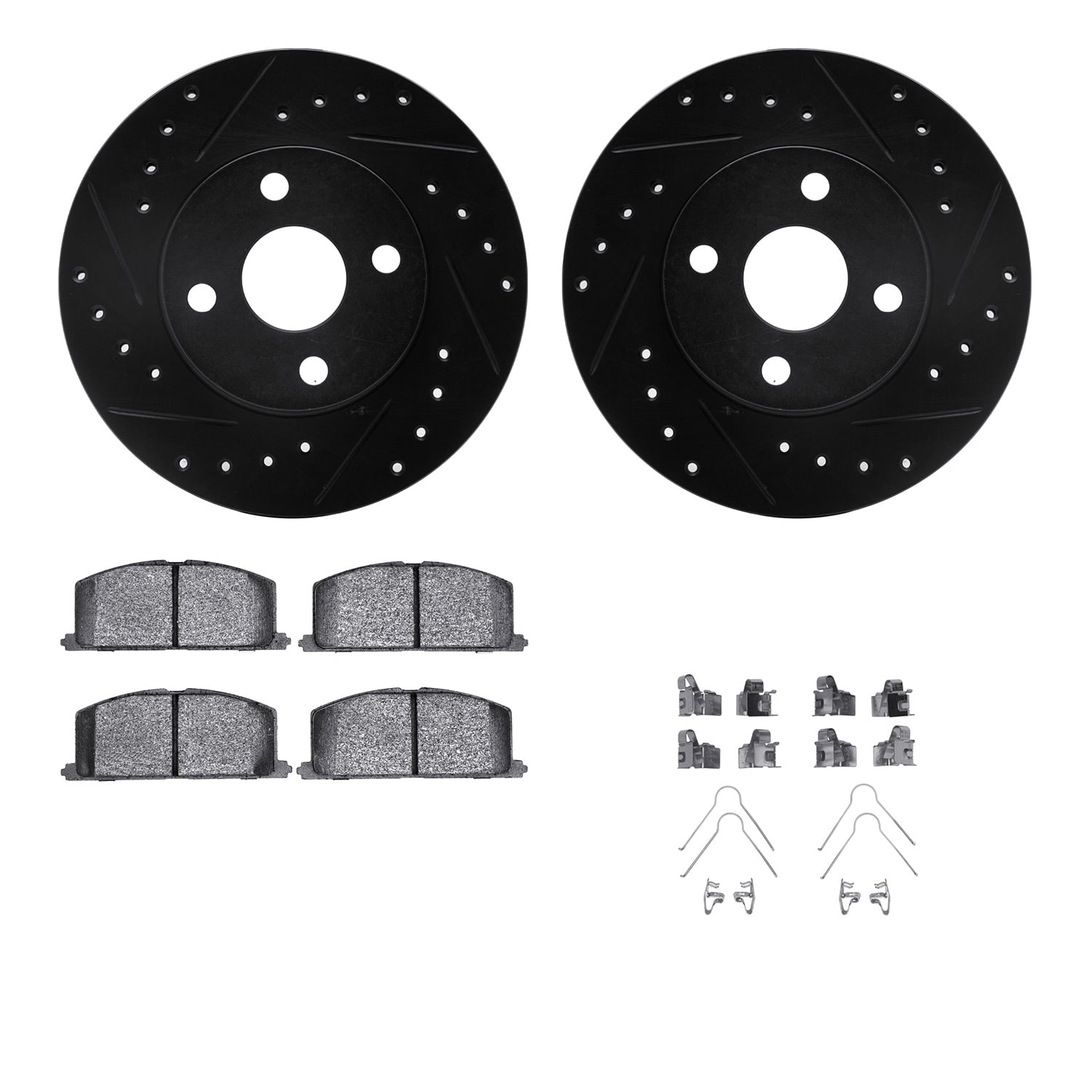 Dynamic Friction Company Front Brake Rotors-Drilled and Slotted-Black with 5000 Advanced Brake Pads includes Hardware 8512-76048