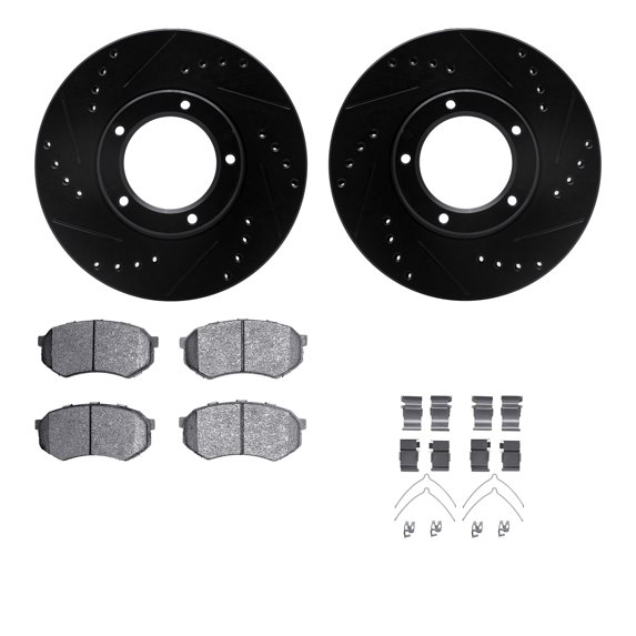 Dynamic Friction Company Front Brake Rotors-Drilled and Slotted-Black with 5000 Advanced Brake Pads includes Hardware 8512-76072