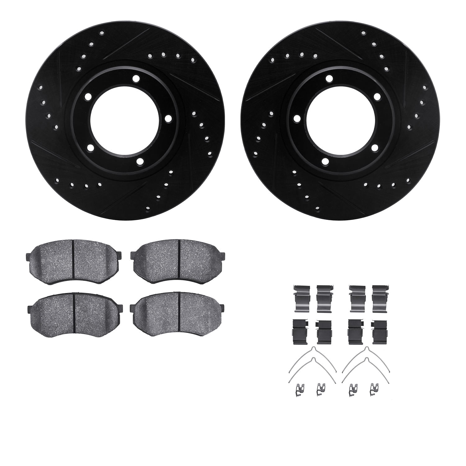 Dynamic Friction Company Front Brake Rotors-Drilled and Slotted-Black with 5000 Advanced Brake Pads includes Hardware 8512-76074