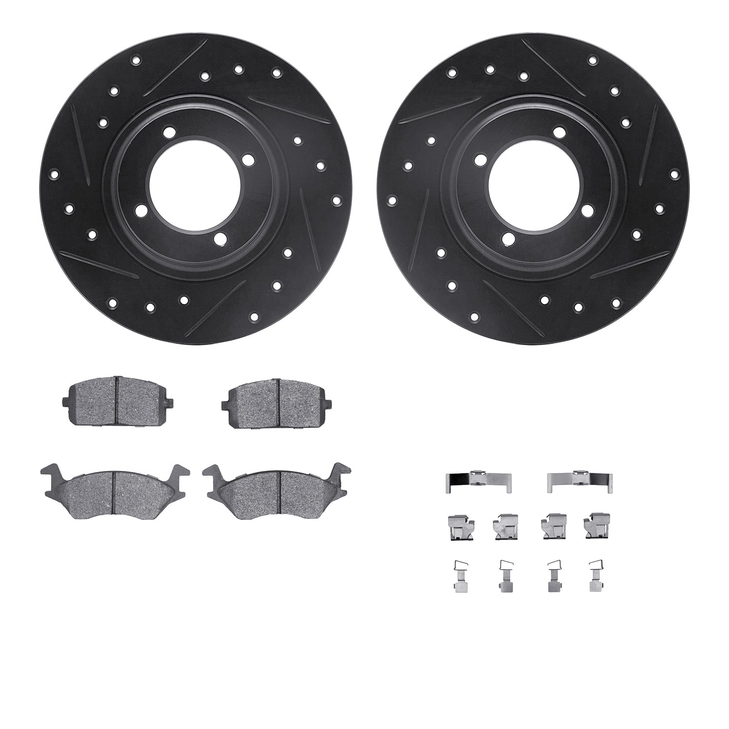 Dynamic Friction Company Front Brake Rotors-Drilled and Slotted-Black with 5000 Advanced Brake Pads includes Hardware 8512-76108