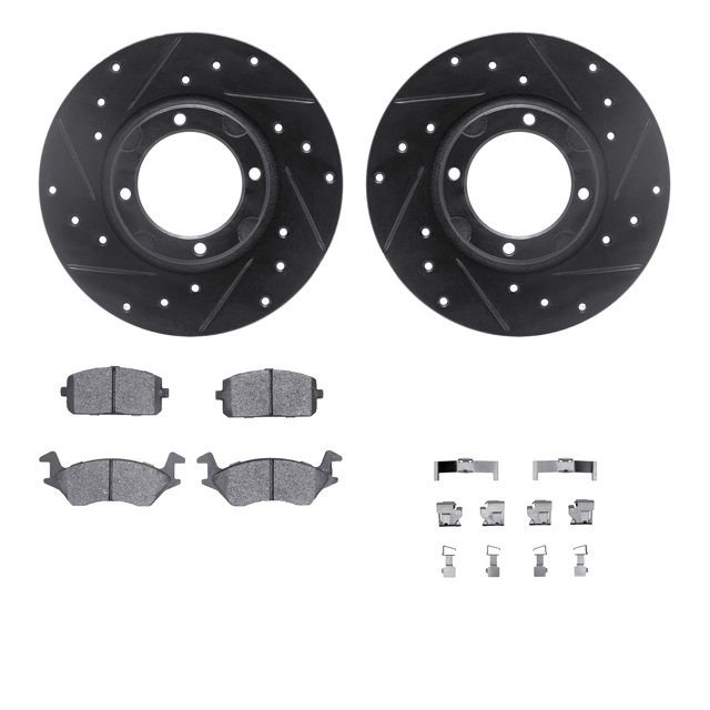 Dynamic Friction Company Front Brake Rotors-Drilled and Slotted-Black with 5000 Advanced Brake Pads includes Hardware 8512-76111