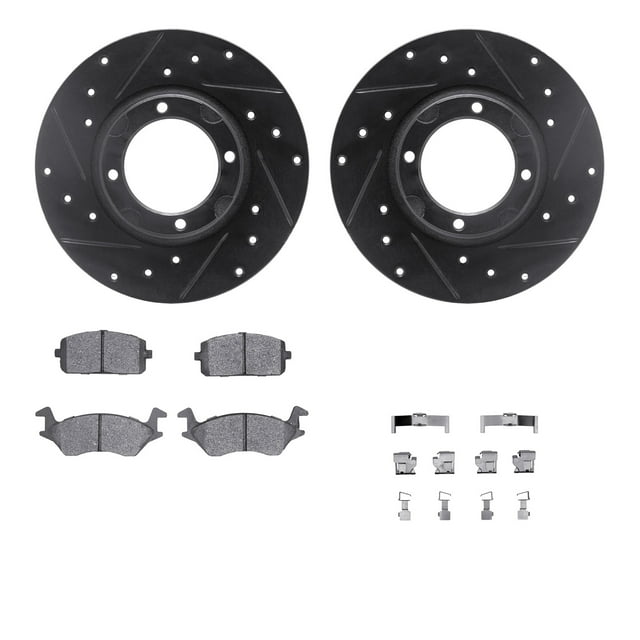 Dynamic Friction Company Front Brake Rotors-Drilled and Slotted-Black with 5000 Advanced Brake Pads includes Hardware 8512-76111