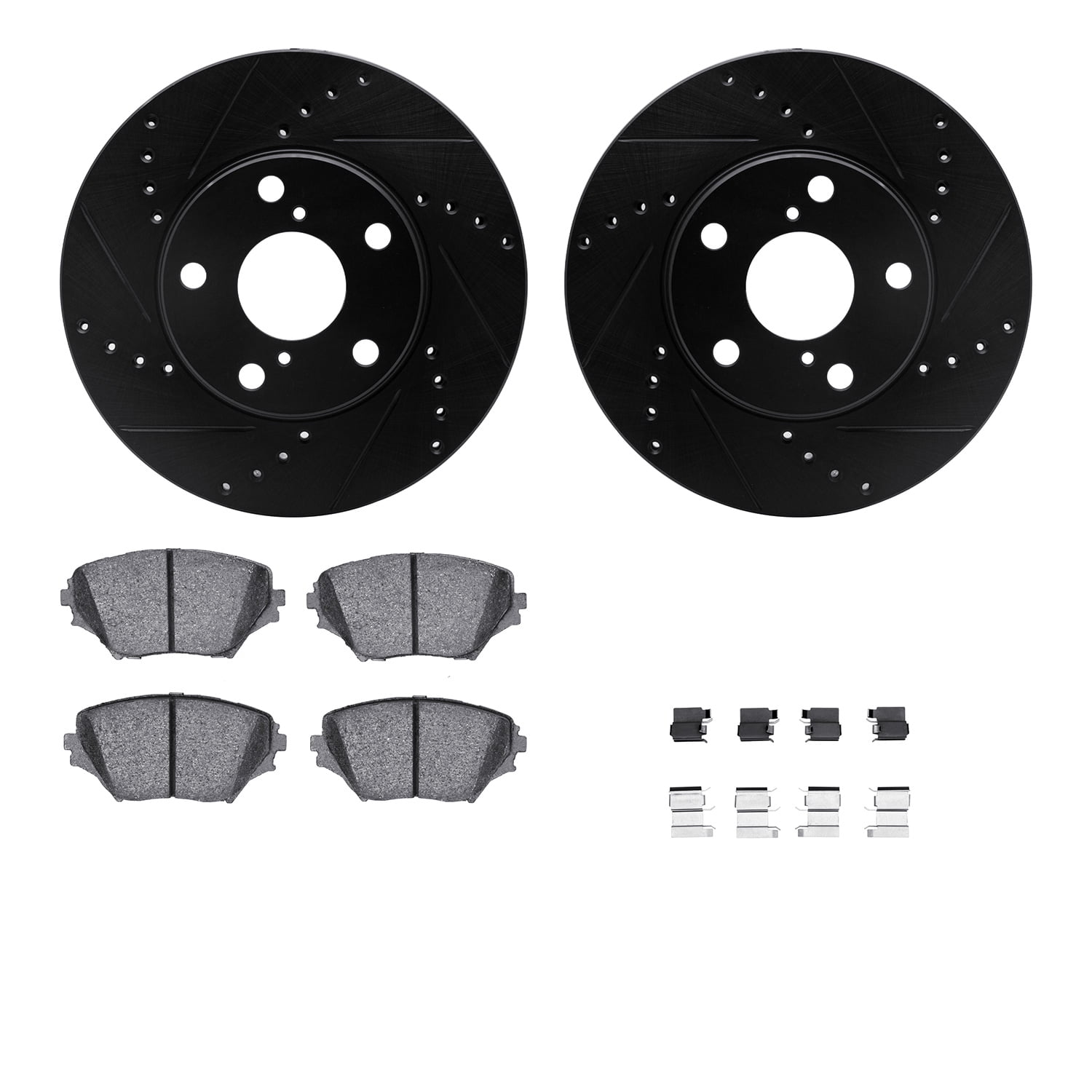 Dynamic Friction Company Front Brake Rotors-Drilled and Slotted-Black with 5000 Advanced Brake Pads includes Hardware 8512-76130