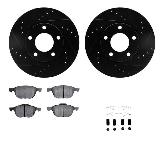 Dynamic Friction Company Front Brake Rotors-Drilled and Slotted-Black with 5000 Advanced Brake Pads includes Hardware 8512-80035