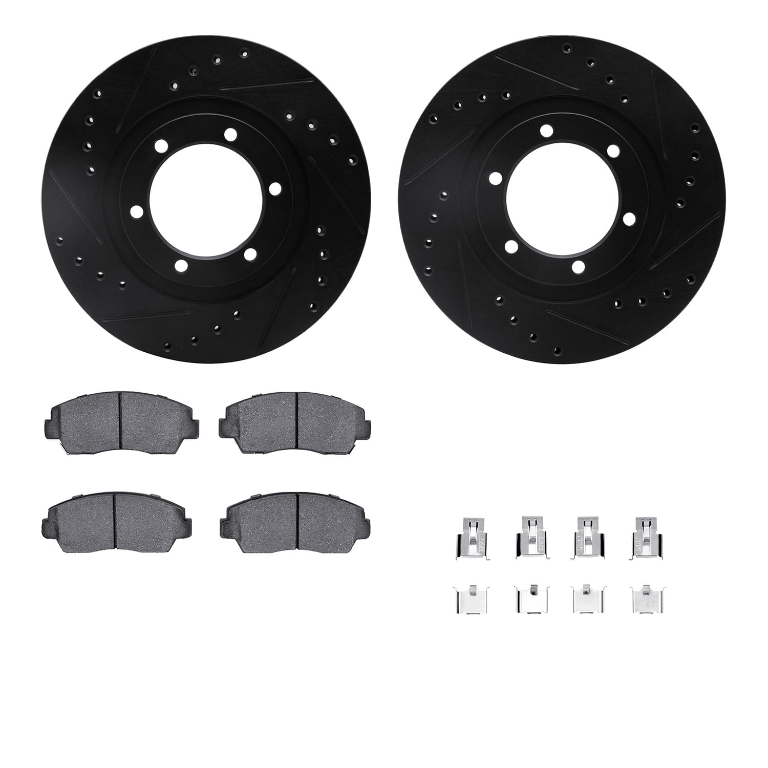 Dynamic Friction Company Front Brake Rotors-Drilled and Slotted-Black with 5000 Advanced Brake Pads includes Hardware 8512-80040