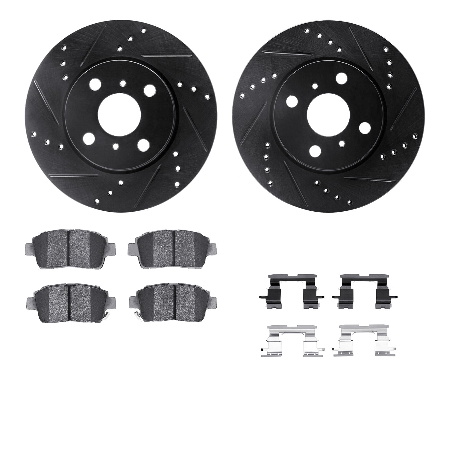 Dynamic Friction Company Front Brake Rotors-Drilled and Slotted-Black with 5000 Advanced Brake Pads includes Hardware 8512-91002