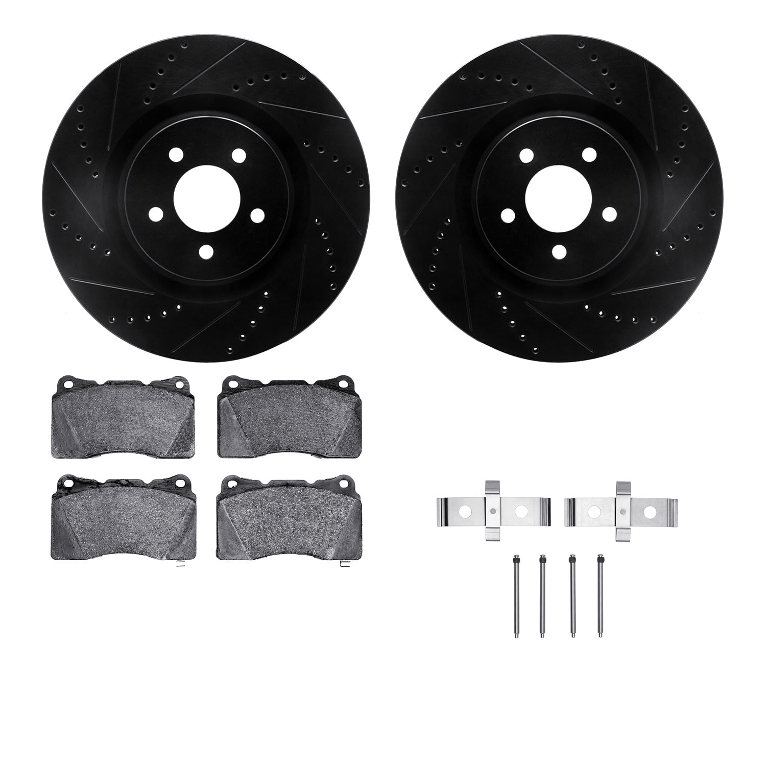 Dynamic Friction Company Front Brake Rotors-Drilled and Slotted-Black with 5000 Advanced Brake Pads includes Hardware 8512-99054