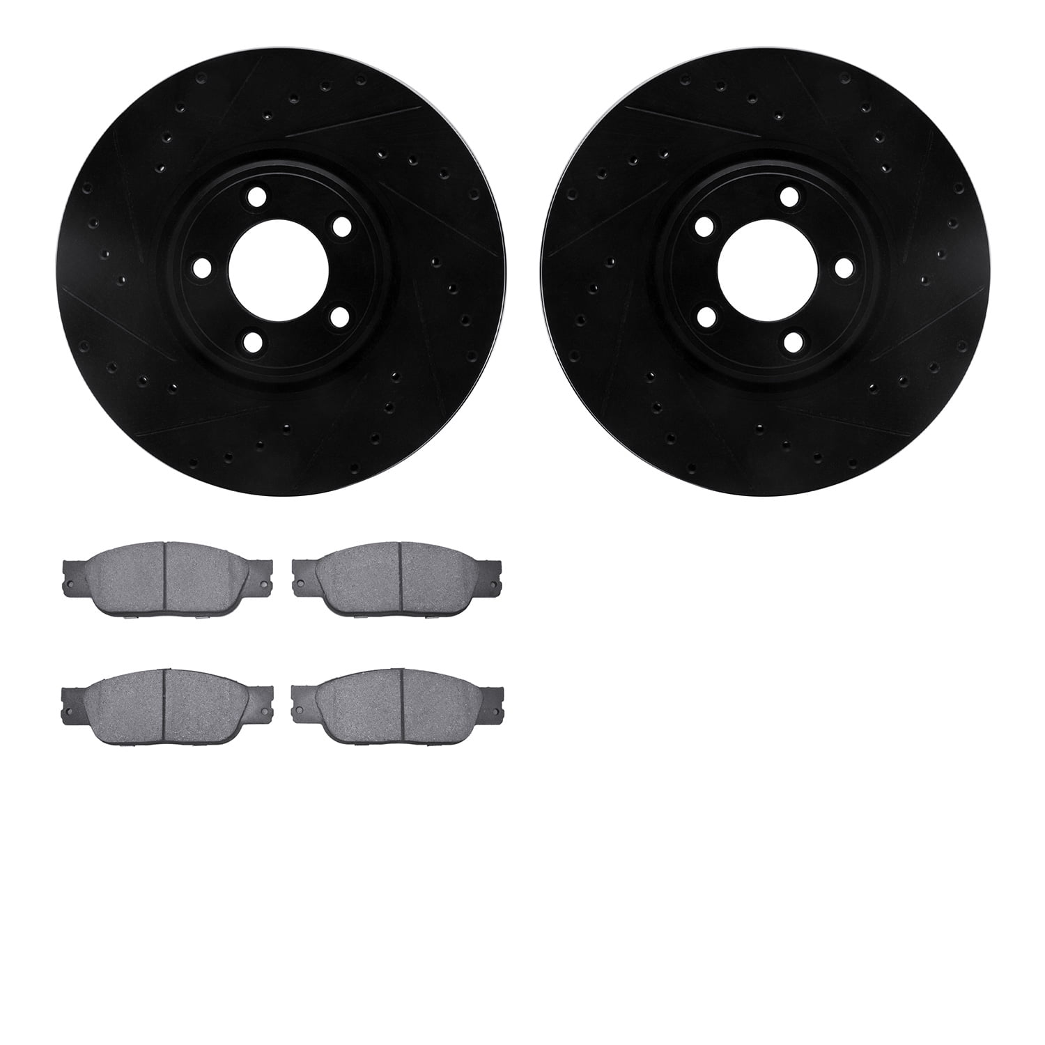 Dynamic Friction Company Front Brake Rotors-Drilled and Slotted-Black with 5000 Euro Ceramic Brake Pads 8602-20026