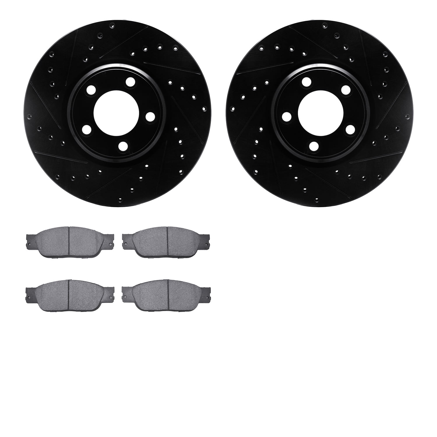 Dynamic Friction Company Front Brake Rotors-Drilled and Slotted-Black with 5000 Euro Ceramic Brake Pads 8602-54004