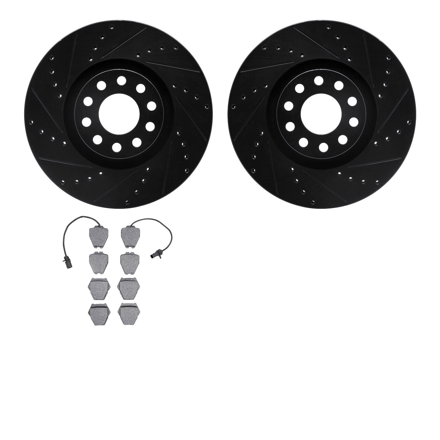 Dynamic Friction Company Front Brake Rotors-Drilled and Slotted-Black with 5000 Euro Ceramic Brake Pads 8602-74029