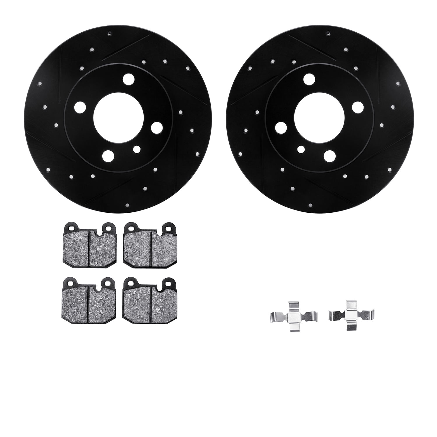 Dynamic Friction Company Front Brake Rotors-Drilled and Slotted-Black with 5000 Euro Ceramic Brake Pads includes Hardware 8612-31004