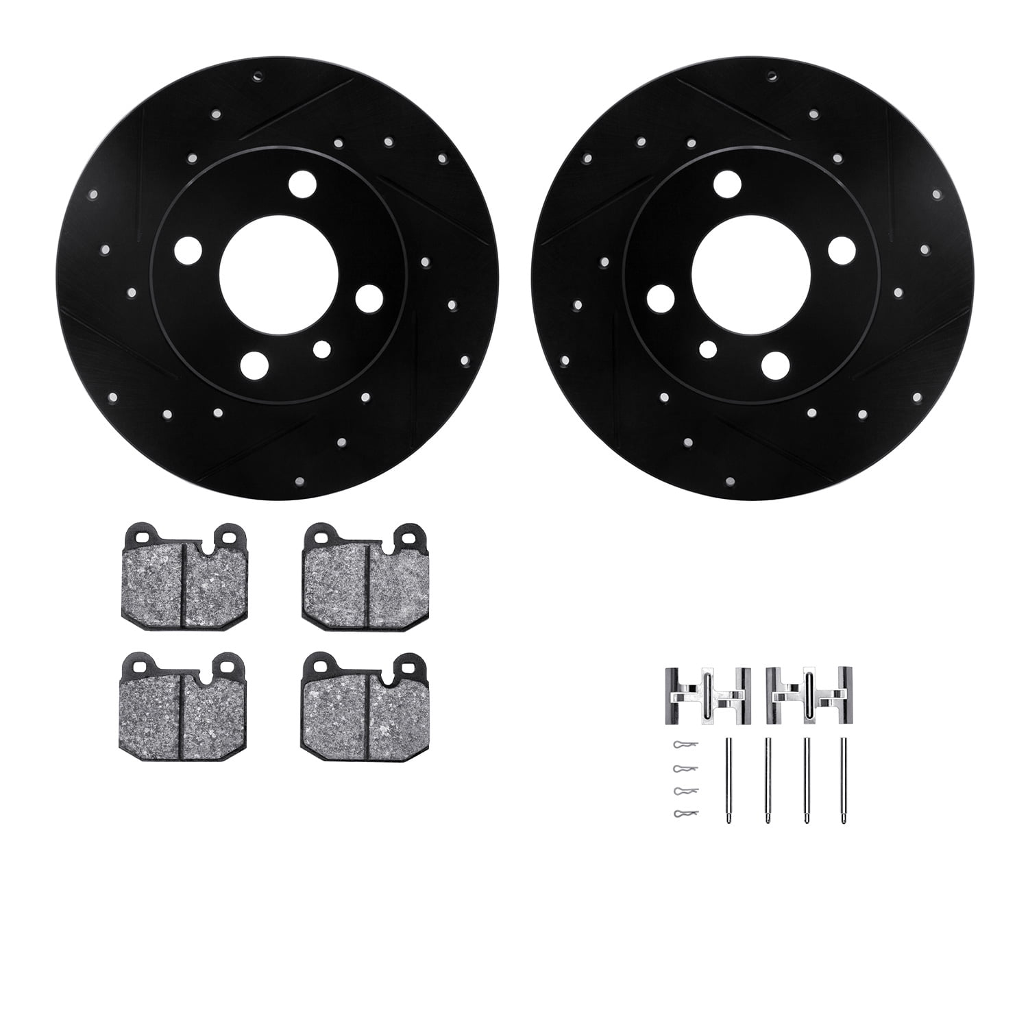Dynamic Friction Company Front Brake Rotors-Drilled and Slotted-Black with 5000 Euro Ceramic Brake Pads includes Hardware 8612-31005