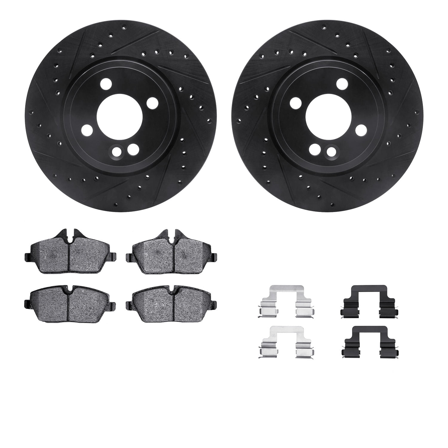 Dynamic Friction Company Front Brake Rotors-Drilled and Slotted-Black with 5000 Euro Ceramic Brake Pads includes Hardware 8612-32006