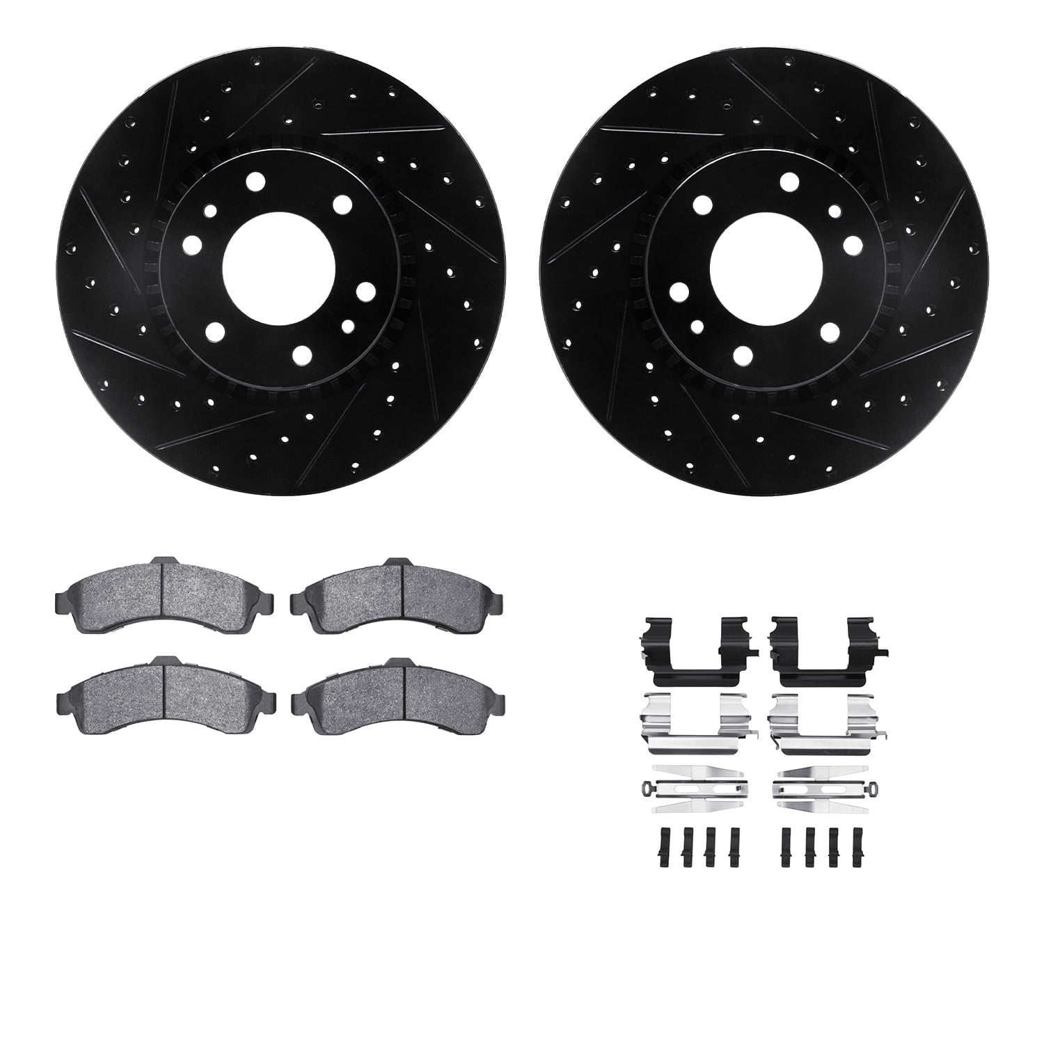 Dynamic Friction Company Front Brake Rotors-Drilled and Slotted-Black with 5000 Euro Ceramic Brake Pads includes Hardware 8612-48003