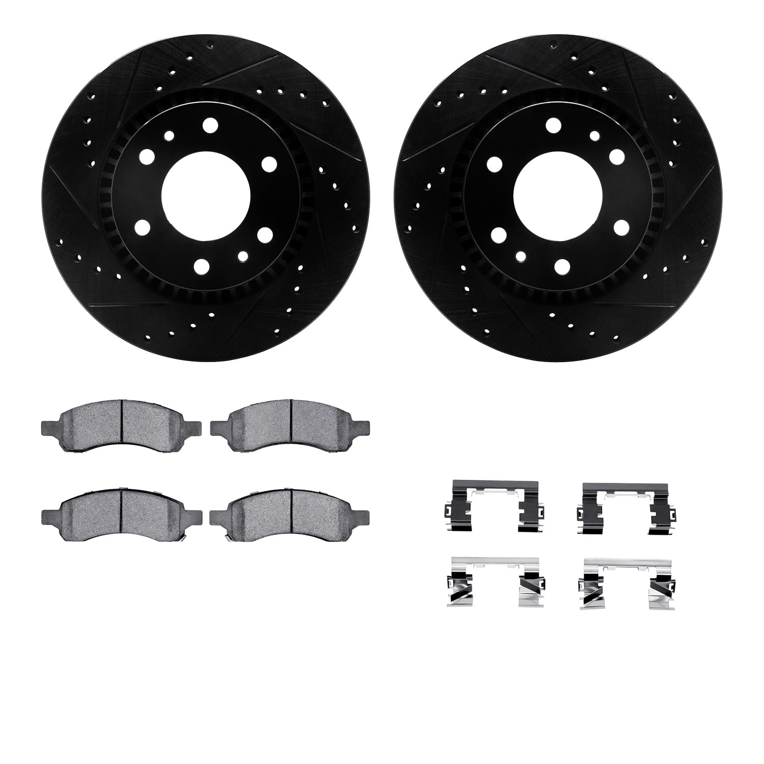 Dynamic Friction Company Front Brake Rotors-Drilled and Slotted-Black with 5000 Euro Ceramic Brake Pads includes Hardware 8612-48005