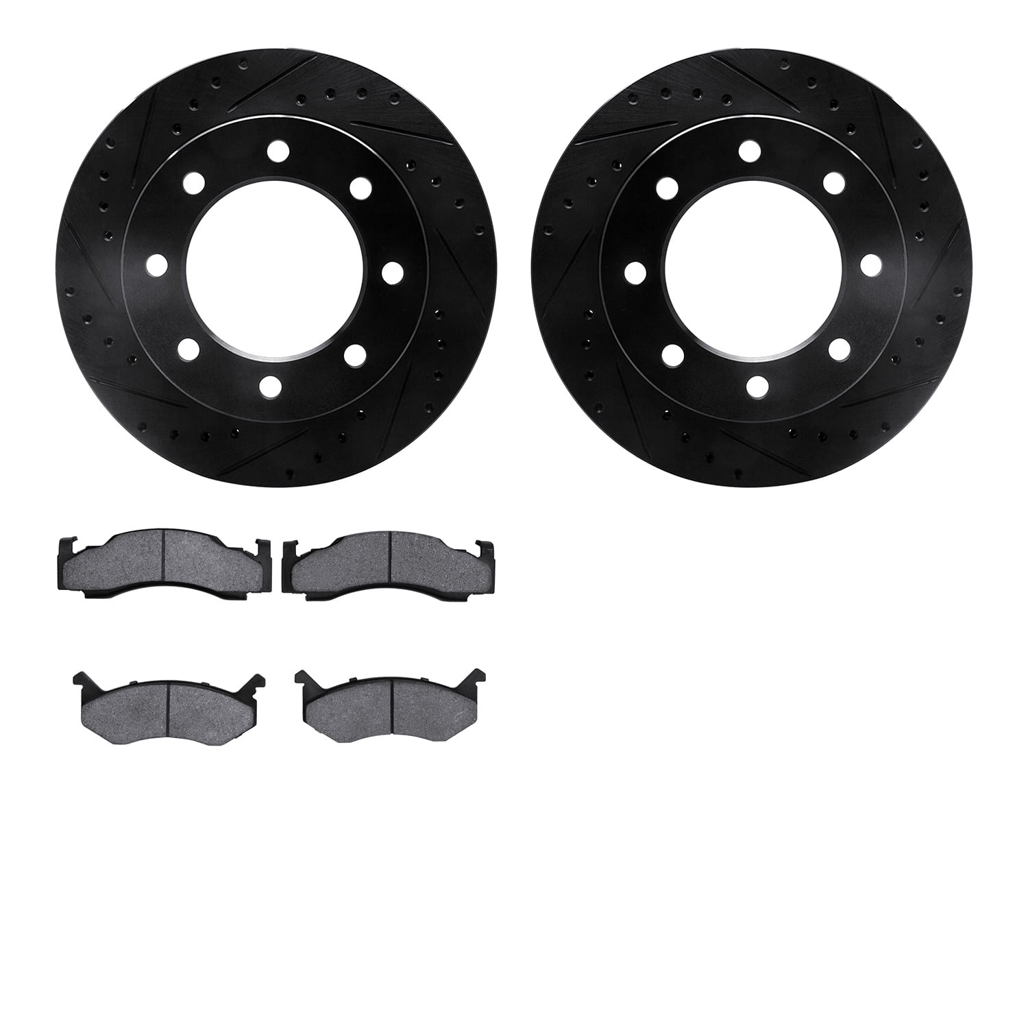 Dynamic Friction Company Front Brake Rotors-Drilled and Slotted-Black with Heavy Duty Brake Pads 8202-40081