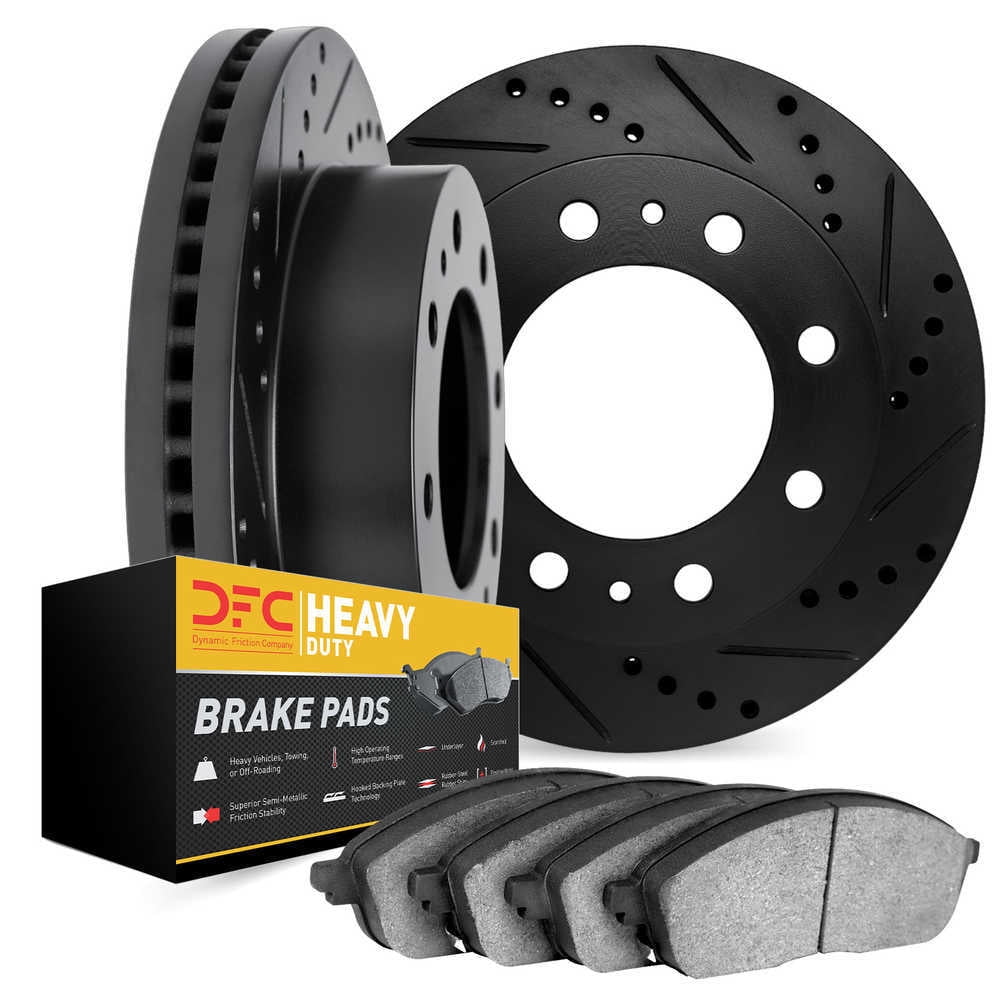 Dynamic Friction Company 8202-48007 DFC Rotors-Drilled and Slotted-Black with Heavy Duty Brake Pads