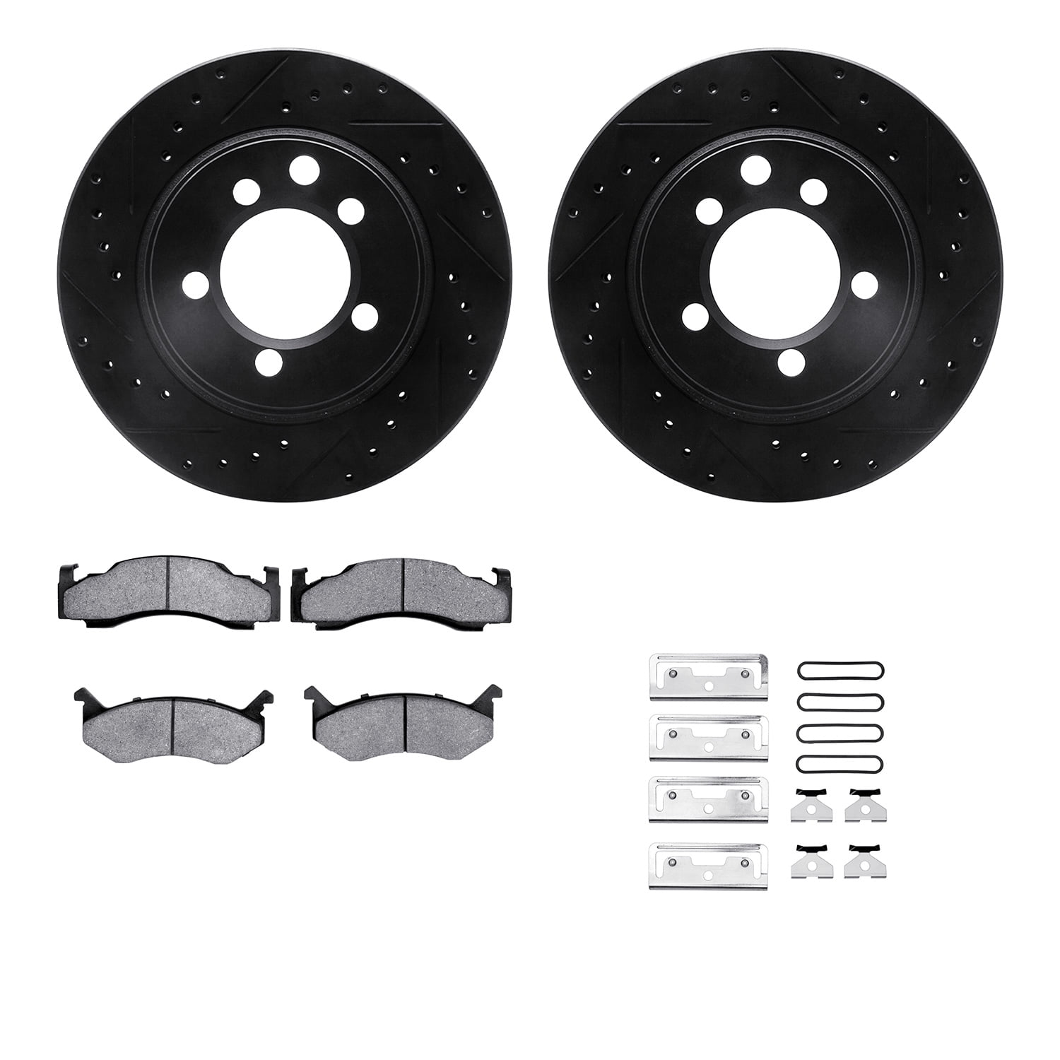 Dynamic Friction Company Front Brake Rotors-Drilled and Slotted-Black with Heavy Duty Brake Pads includes Hardware 8212-40117