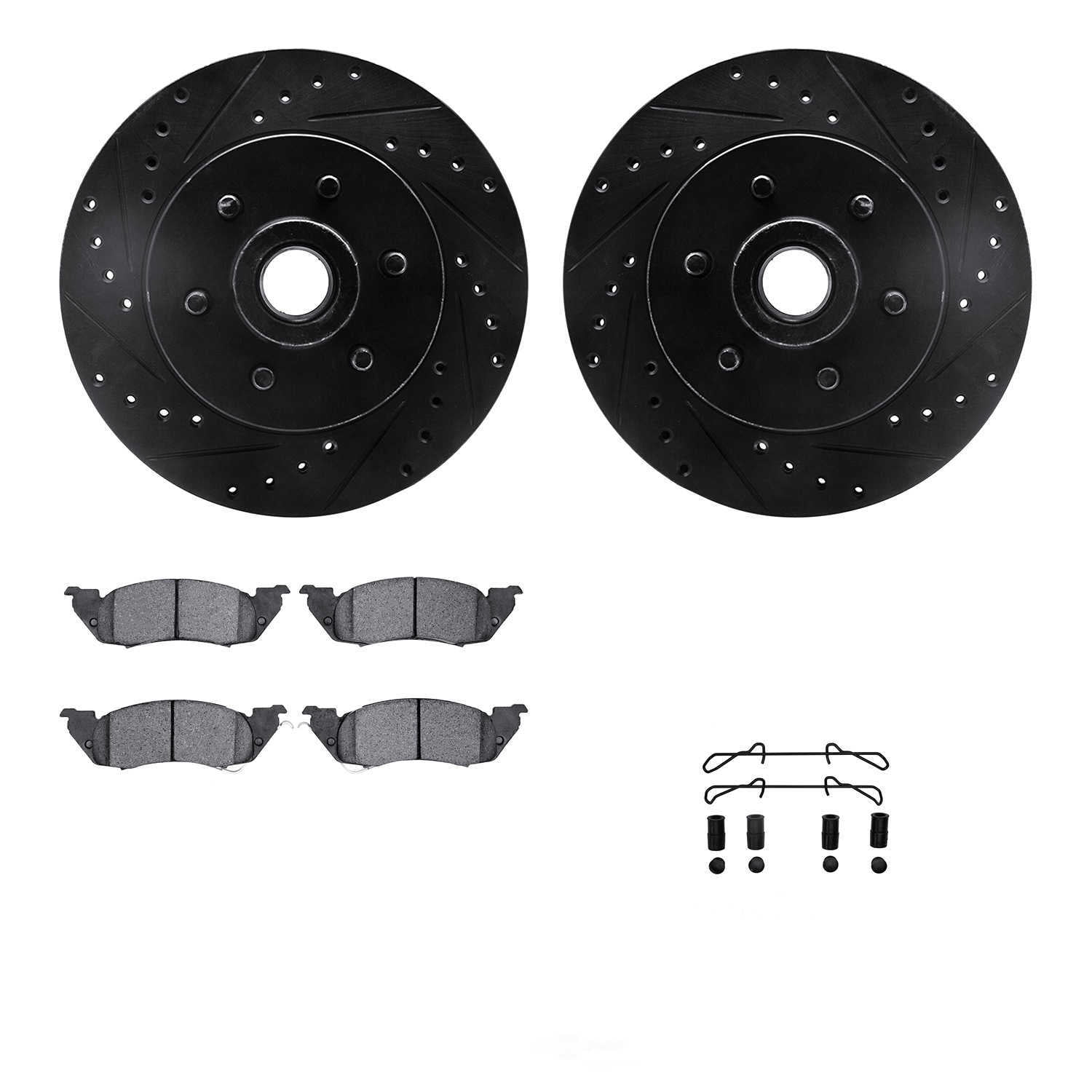 Dynamic Friction Company 8212-40128 DFC Rotors-Drilled and Slotted-Black with Heavy Duty Brake Pads