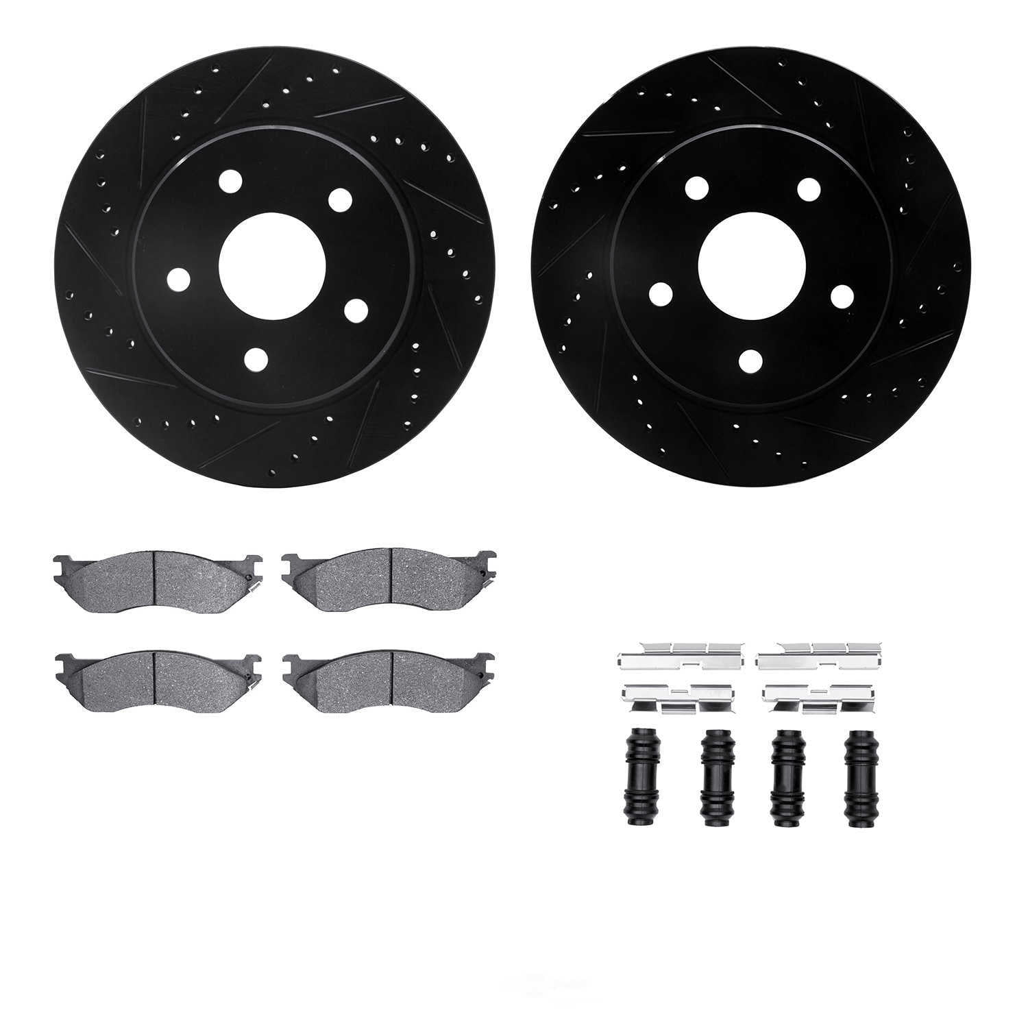 Dynamic Friction Company 8212-40162 DFC Rotors-Drilled and Slotted-Black with Heavy Duty Brake Pads