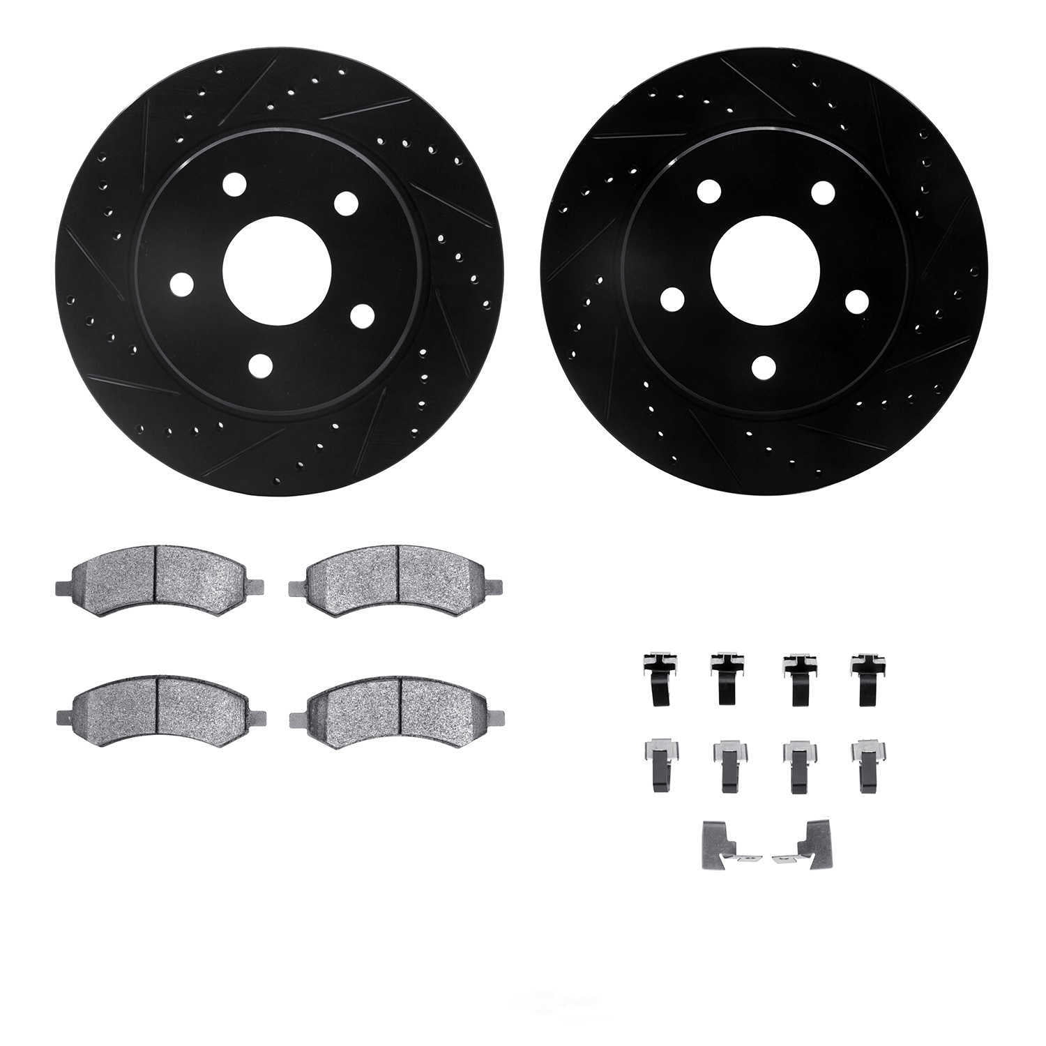 Dynamic Friction Company 8212-40163 DFC Rotors-Drilled and Slotted-Black with Heavy Duty Brake Pads