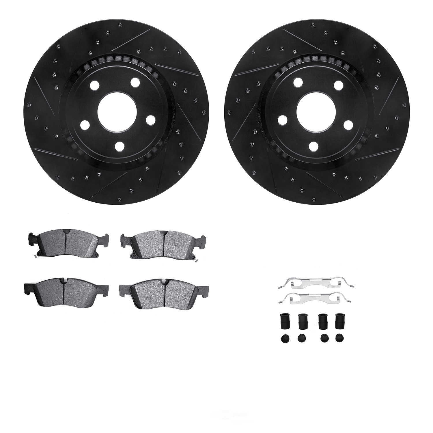 Dynamic Friction Company 8212-42004 DFC Rotors-Drilled and Slotted-Black with Heavy Duty Brake Pads