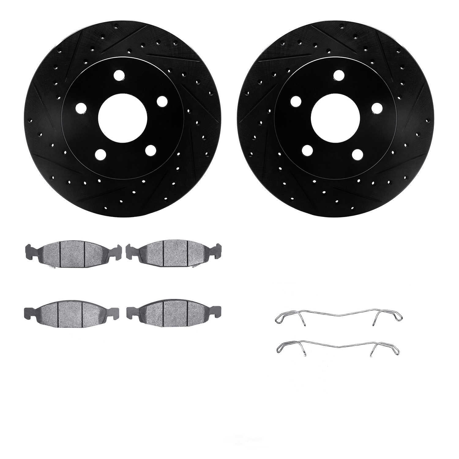 Dynamic Friction Company 8212-42095 DFC Rotors-Drilled and Slotted-Black with Heavy Duty Brake Pads