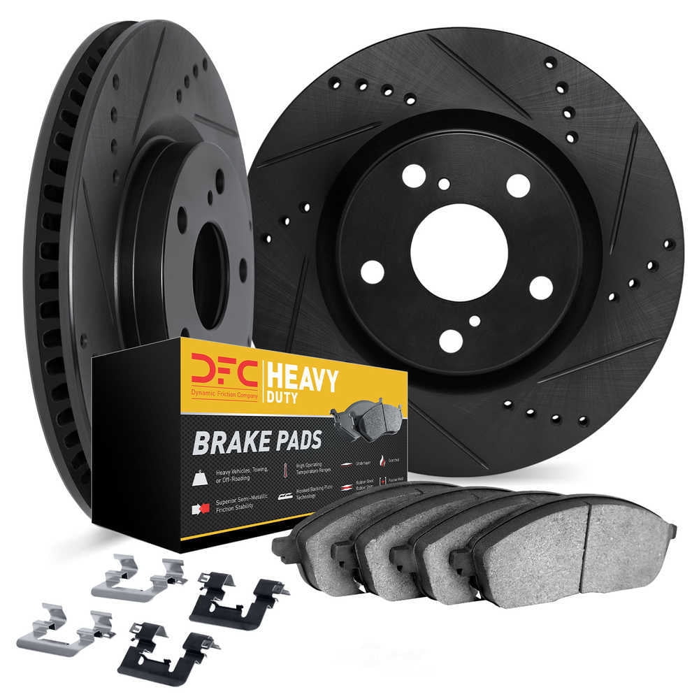 Dynamic Friction Company 8212-46007 DFC Rotors-Drilled and Slotted-Black with Heavy Duty Brake Pads