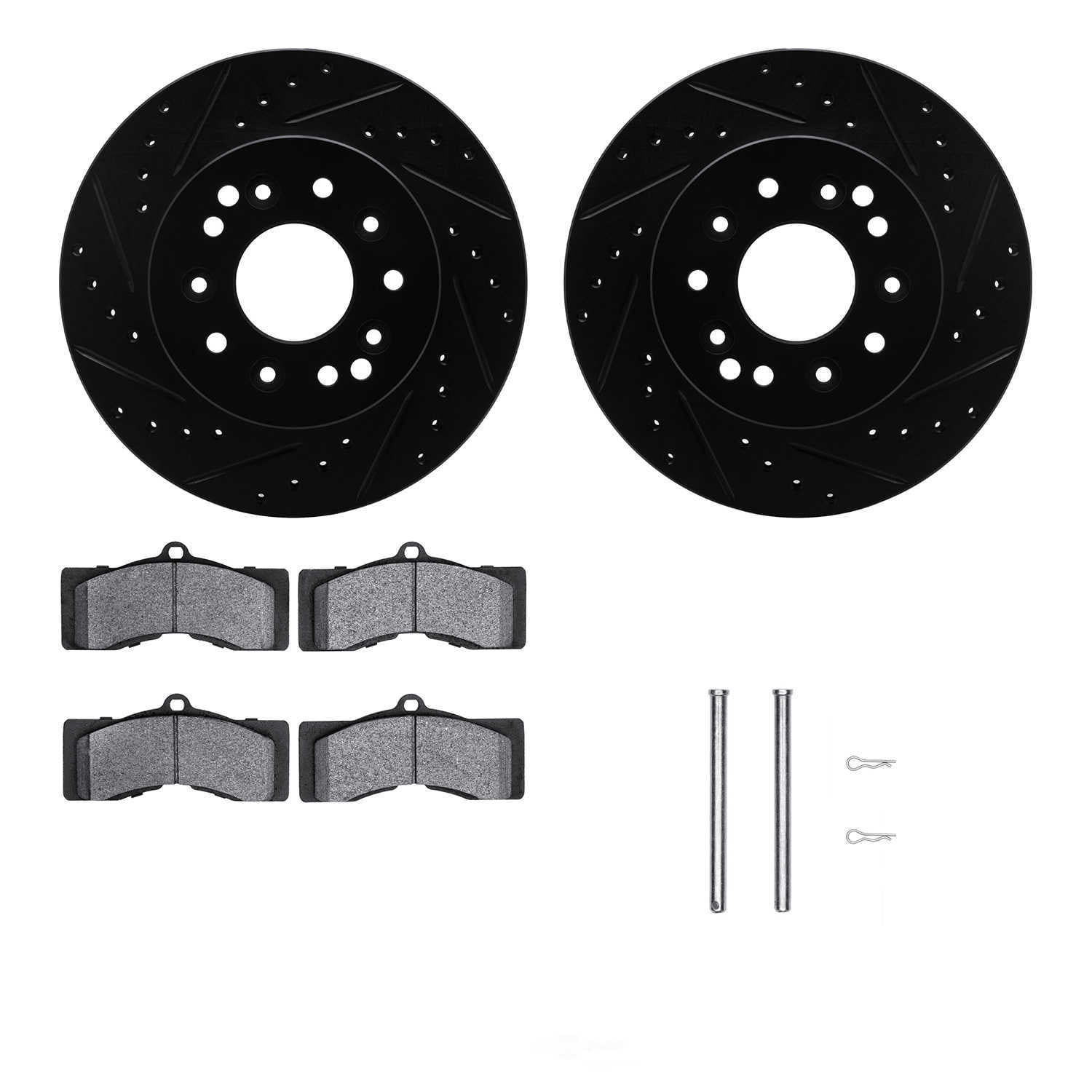 Dynamic Friction Company 8212-47032 DFC Rotors-Drilled and Slotted-Black with Heavy Duty Brake Pads