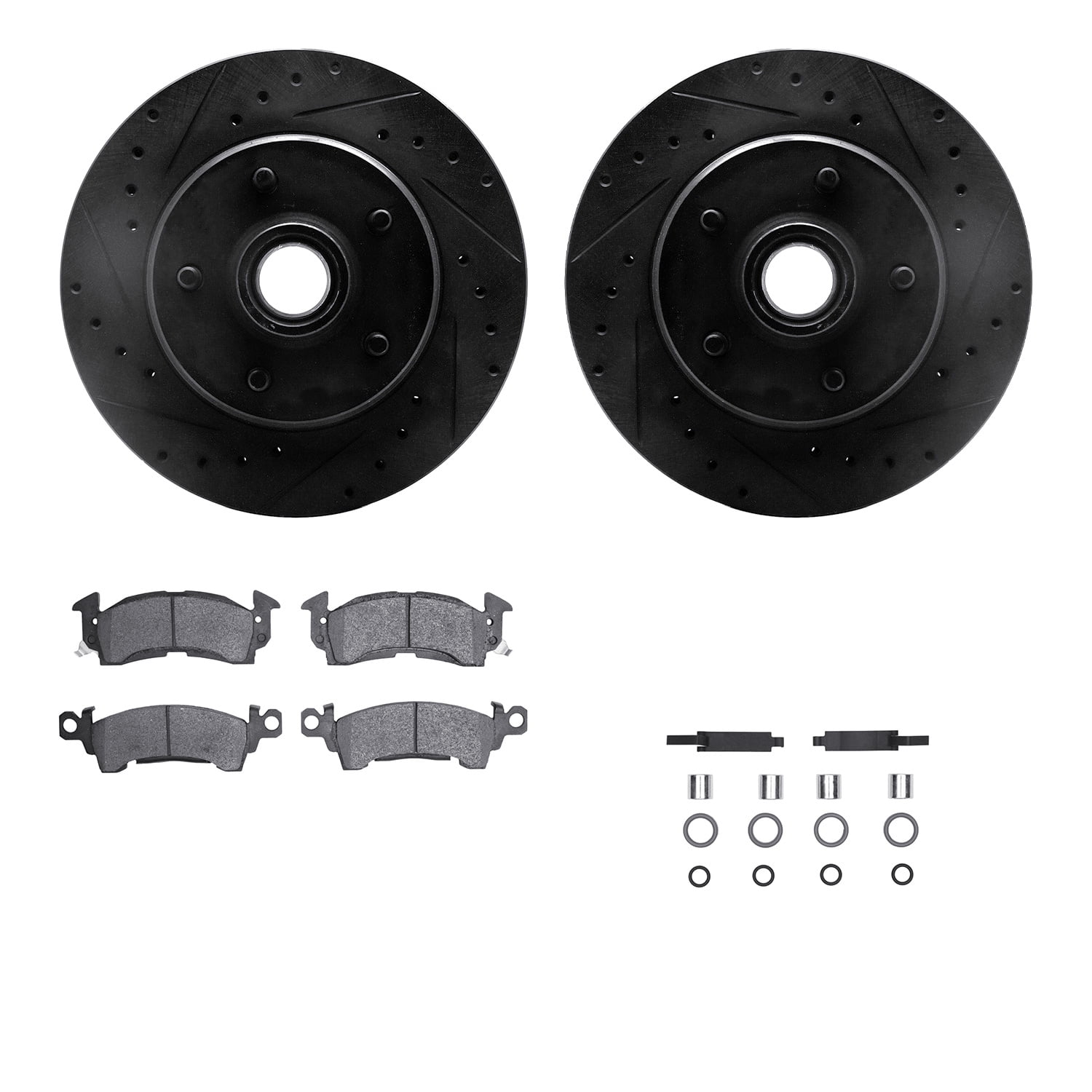 Dynamic Friction Company Front Brake Rotors-Drilled and Slotted-Black with Heavy Duty Brake Pads includes Hardware 8212-48087