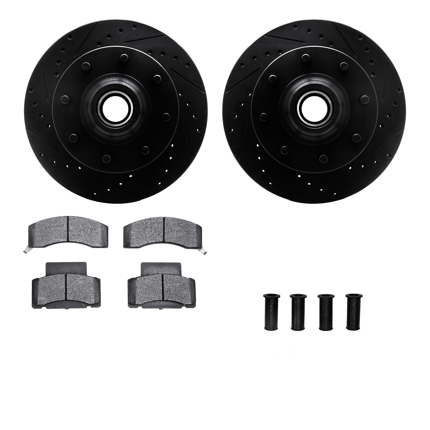Dynamic Friction Company Front Brake Rotors-Drilled and Slotted-Black with Heavy Duty Brake Pads includes Hardware 8212-48130