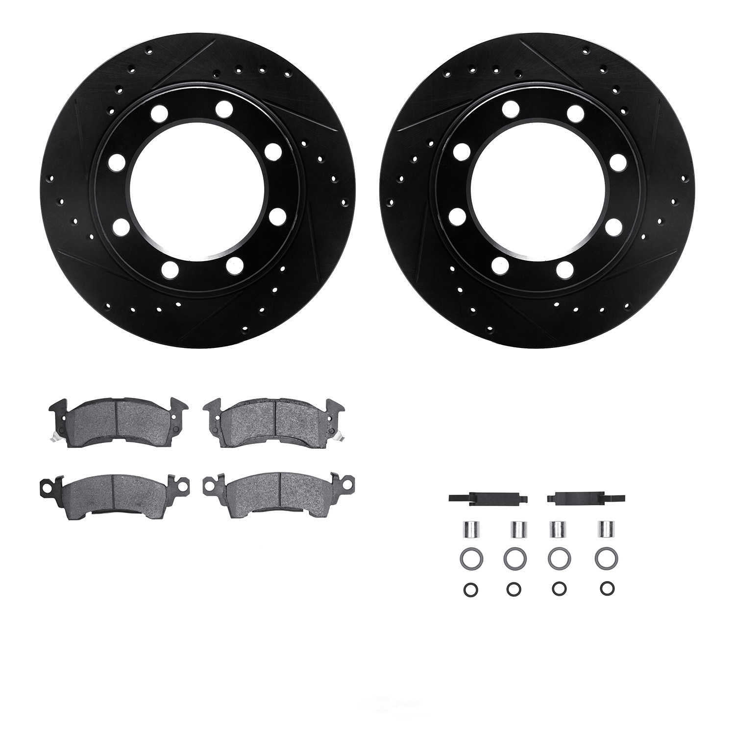 Dynamic Friction Company 8212-48163 DFC Rotors-Drilled and Slotted-Black with Heavy Duty Brake Pads