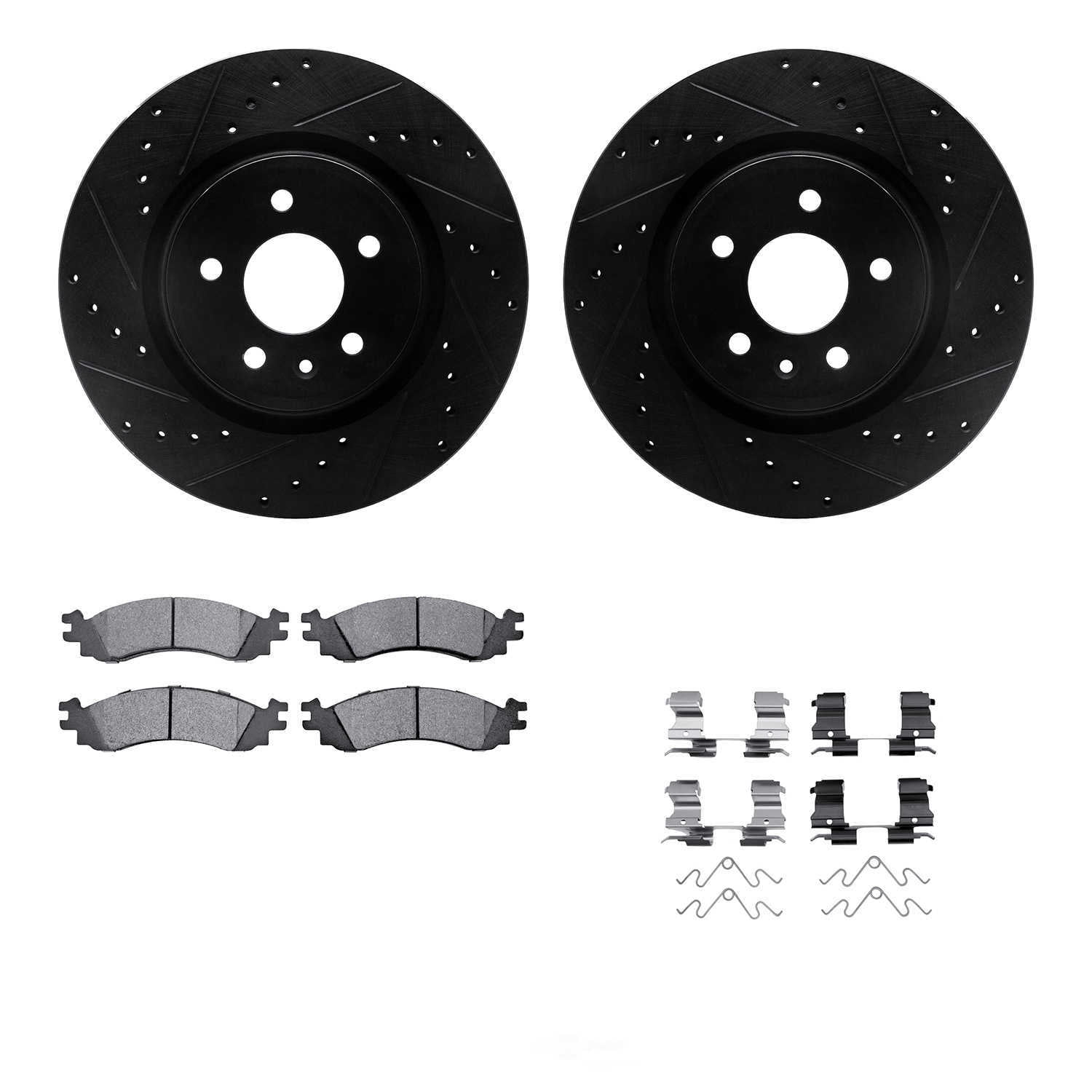 Dynamic Friction Company 8212-54001 DFC Rotors-Drilled and Slotted-Black with Heavy Duty Brake Pads