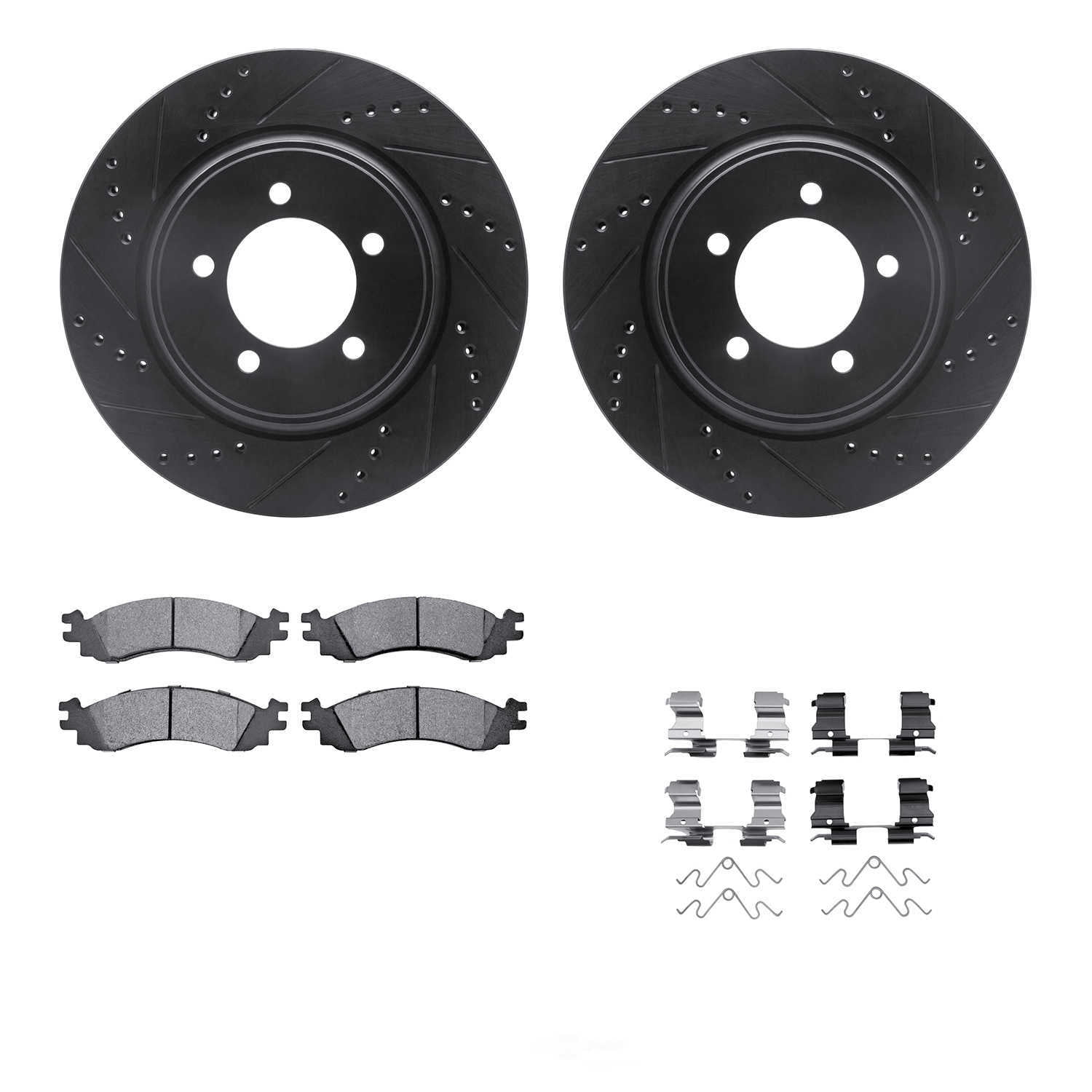 Dynamic Friction Company 8212-54008 DFC Rotors-Drilled and Slotted-Black with Heavy Duty Brake Pads