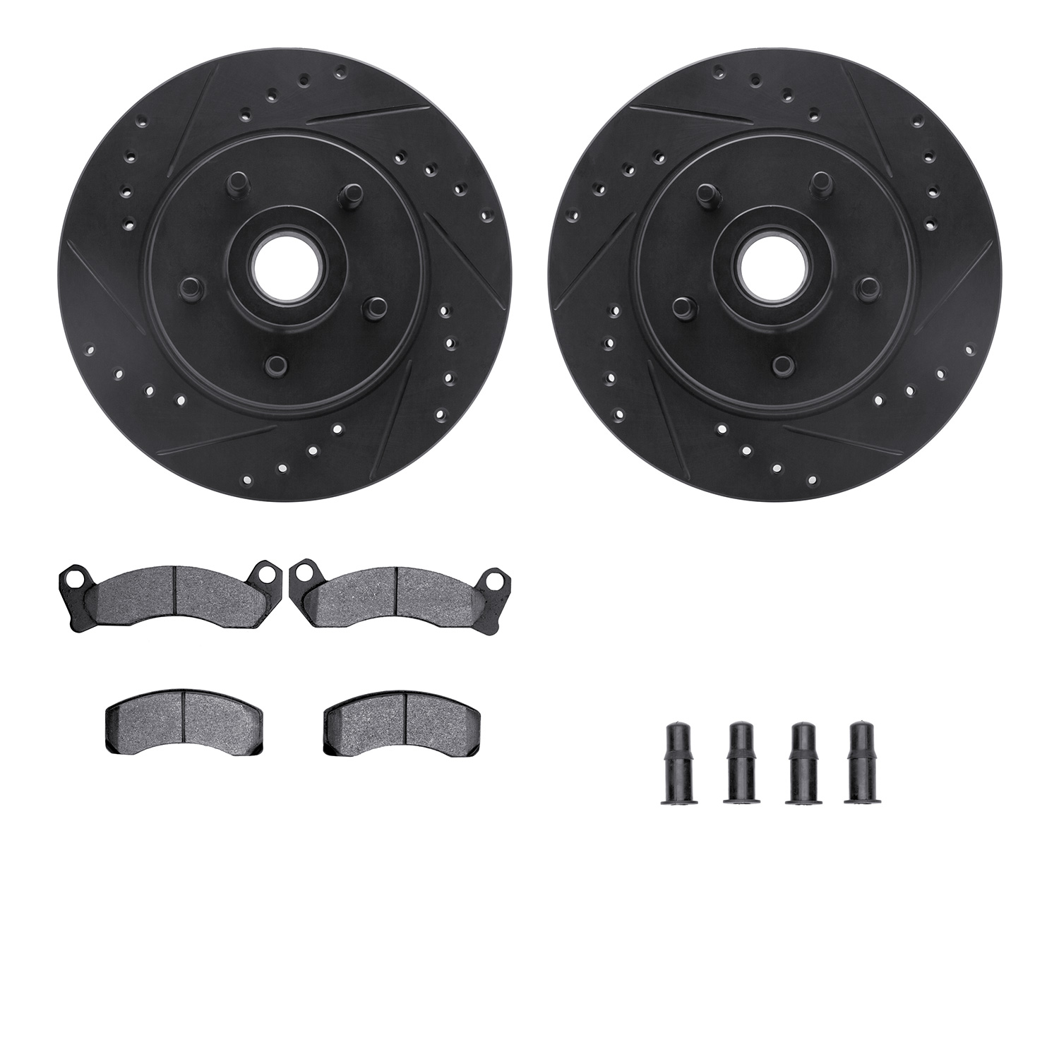 Dynamic Friction Company Front Brake Rotors-Drilled and Slotted-Black with Heavy Duty Brake Pads includes Hardware 8212-55002