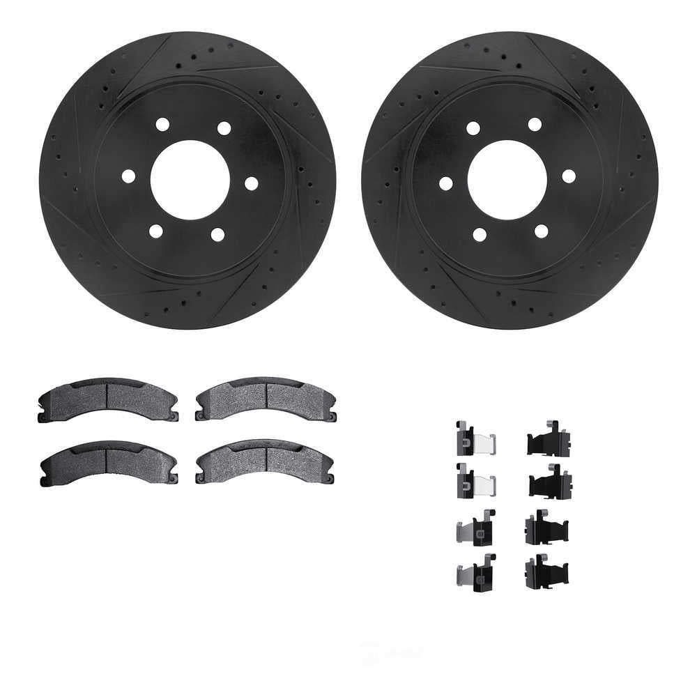 Dynamic Friction Company 8212-67005 DFC Rotors-Drilled and Slotted-Black with Heavy Duty Brake Pads
