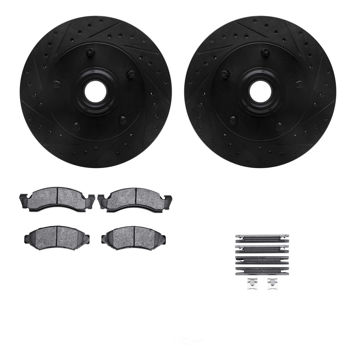 Dynamic Friction Company 8212-99080 DFC Rotors-Drilled and Slotted-Black with Heavy Duty Brake Pads