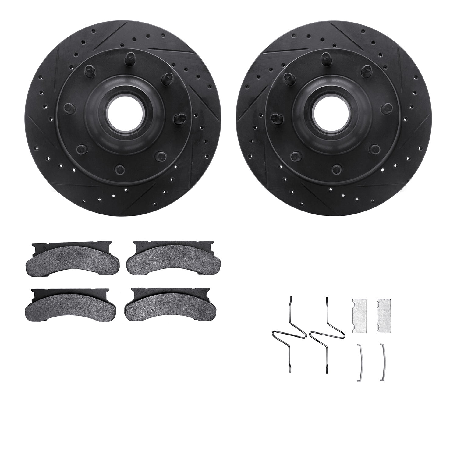 Dynamic Friction Company Front Brake Rotors-Drilled and Slotted-Black with Heavy Duty Brake Pads includes Hardware 8212-99089